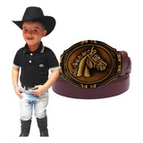 Cinto Fivela Country Marrom Infantil Bebê Cabeça Cavalo 