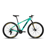 Bicicleta Aro 29 Cambios Shimano Gts Feel 21 A Disco Cor Verde Agua/preto/amarelo Tamanho Do Quadro 19