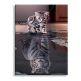 Quadro Decorativo Grande Gato E Tigre Reflexo Grandeza Luxo