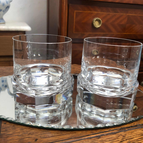 Dos Vasos De Whisky Cristal Liso Gran Base Facetada Leer