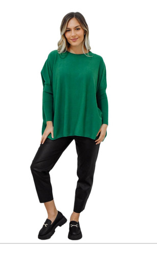 Sweater Largo De Hilo Mujer Cuello Redondo Pullover Amplio