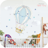 Vinilo Decoración Infantil Globo Aerostático Y Animales Bebe