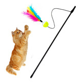 Varinha Cat Pena Gato Brinquedo Interativo Vara Divertida Cor Elástico Penas E Bolinha Guizo (50 Cm)