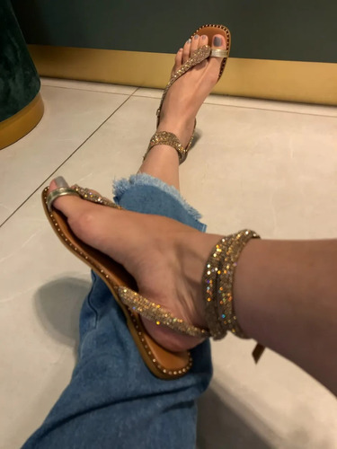 Sandália Rasteirinha Cobra Serpente Strass Com Brilho Moda