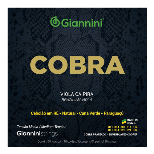 Cordas Para Viola Caipira Cobra Tensão Média Giannini 