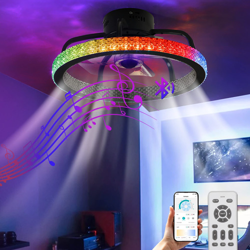 Tcfundy Ventilador De Techo Con Luz Luces Led Rgb De Bajo