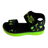 Sandália Infantil Masculina C/ Luzes De Led Dino Preto Limão