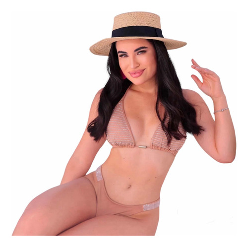 Bikini Brasileño Talla S Color Beige Con Brillos