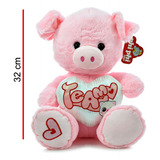 Peluche Chanchito Con Corazon  Te Amo  32cm - Phi Phi Toys Color Rosa