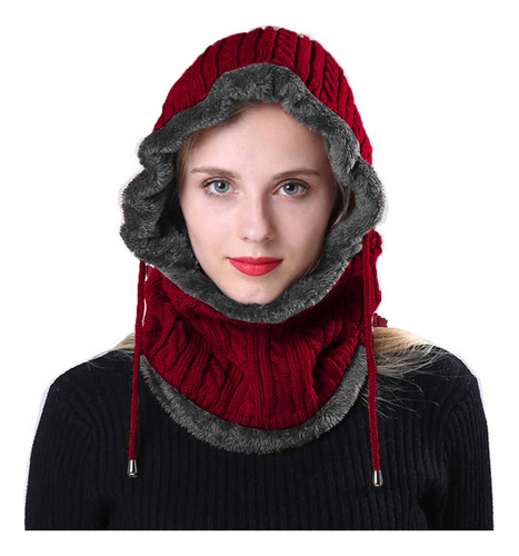 Pasamontañas Gorro Cuello Lana Mujer Invierno Con Corderito