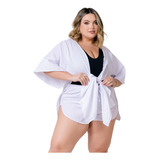 Saída De Praia Plus Size Conjunto Camisão Kimono + Short