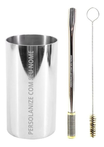 Kit Bomba Copo Redondo Terere Inox Gold Personalizado