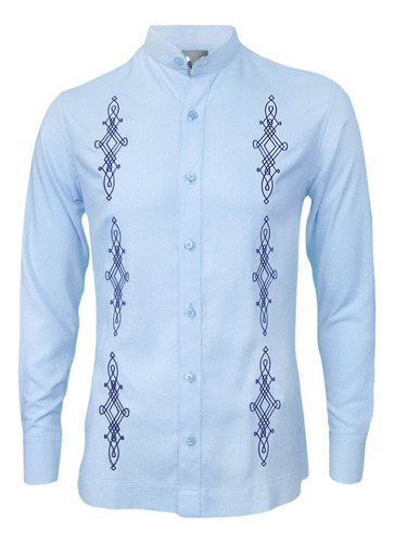 Camisa Guayabera Color Azul Claro En Lino Bordada