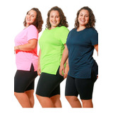 Roupa Para Academia Feminina Camisa Dry Fit Plus Size Kit 3