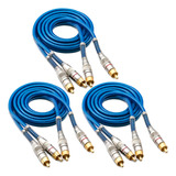 Kit 3 Cabos Rca 1 Metro Dupla Blindagem 1m 5mm Azul