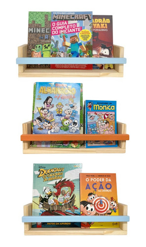 Kit 3 Prateleira Livro Infantil Montessori Fr Estreita 40x7