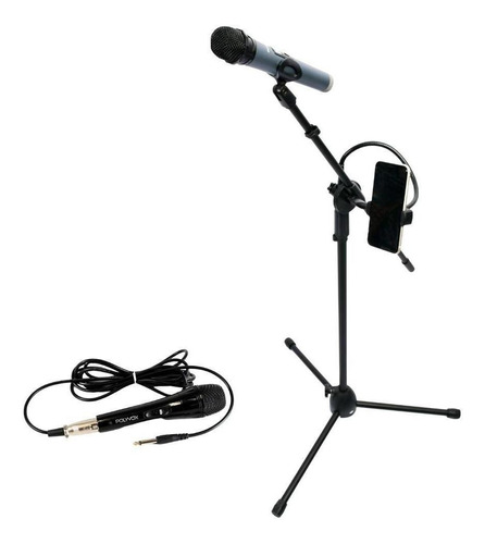 Pedestal Tripé Para Microfone Com Microfone Com Fio Polyvox