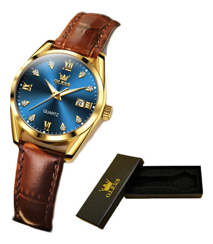 Relojes Sencillos Olevs Con Calendario Luminoso Para Mujer Color Del Bisel Dorado Color Del Fondo Azul