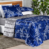 Conjunto Cama Queen Size Kaylee Colcha Luxo Bordada De Seda Cor Marinho Floral