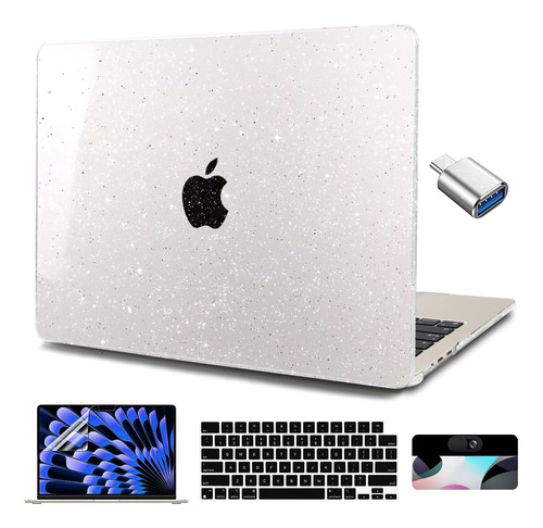 Funda Sparkly Black Star Para Macbook Air De 15 Pulgadas, Fu