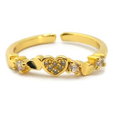 Anillo Corazones Zircones Chapado Oro 18 K Ajustable