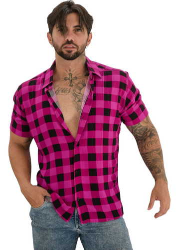 Camisa Social Masculina Xadrez Básica