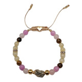 Pulsera De Pirita, Cuarzo Rosa, Ojo De Tigre Y Citrino