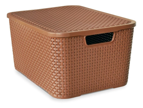 Kit 3 Caixas Cesto Rattan Organizadora C/ Tampa 15l 34x26 Cor Marrom