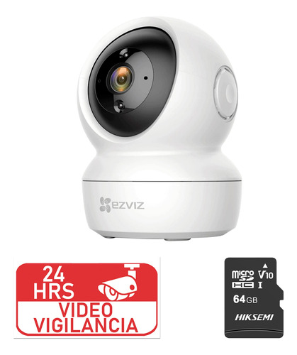 Cámara Wifi 2mpx Ezviz C6n 360° Audio + Tarjeta Memoria 64g Color Blanco