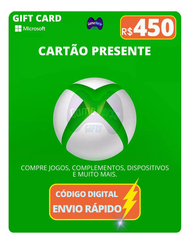 Gift Card Xbox Cartão Presente Microsoft Live R$ 450 Reais