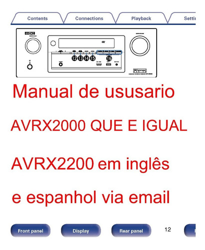 Manual Usuario Receiver Denon Avrx2000 Avr X2000  Em Pdf