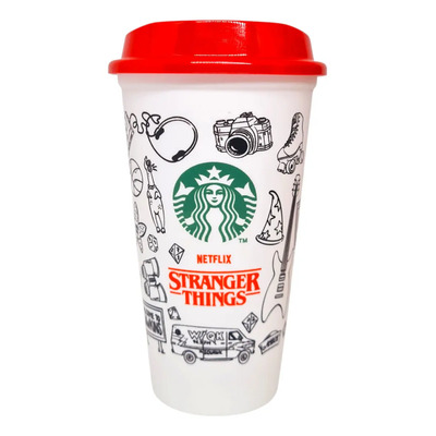 Vaso Starbucks Stranger Things de 473mL color blanco\u002Frojopor unidad | MercadoLibre