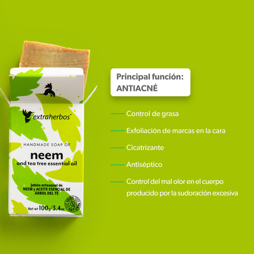 Jabón Artesanal De Neem Con Aceite De Árbol Del Té Antiacne