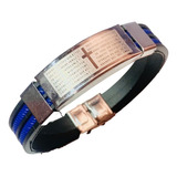 Pulsera Hombre Acero Inoxidable Padre Nuestro Regalo Azul