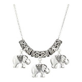 Collar De 3 Elefantes Plateados