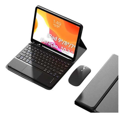 Capa + Teclado Touch + Mouse Para iPad 7ª/8ª/9ª Geração