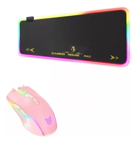 Pack Mouse Pad Gamer Luz Rgb Xl + Mouse Gamer Onikuma Rosa