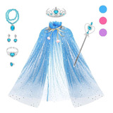 Vestido Disfraz De Princesa Frozen Niña Fiesta Cosplay 8pcs, Juego De Accesorios Princesa Elsa Frozen Fiesta Decorac, Capa De Cosplay Para Fiesta