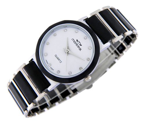 Reloj Montreal Mujer Ml973 Metálico Strass Aro Biselado