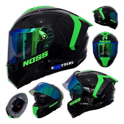 Casco Para Moto Noss 888 Negro Verde Integral Certificado | Meses sin interés