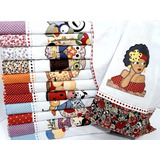 Pano De Prato Bordado Patchwork Atacado Kit 30 Peças