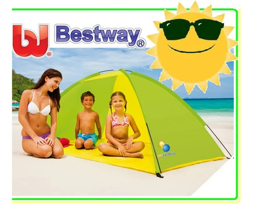 Carpa Playera Iglu Protección Solar + Bolso Y Estacas Color Verde/amarillo