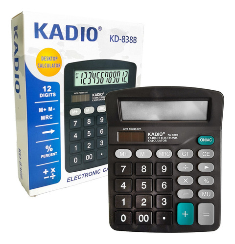 Calculadora Digital, Kadio Kd-838b, 12 Dígitos A Pilas 13038 Color Negro