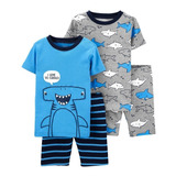 Set De Pijamas 4 Piezas Tiburones Azul Carters