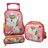 Kit Mochila Infantil Rodinhas Lancheira E Estojo Dinossauro 