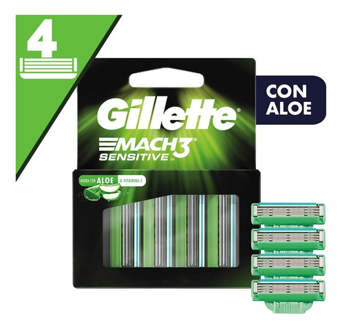 Repuestos Maquina Gillette Mach3 Sensitive X4 Unidades