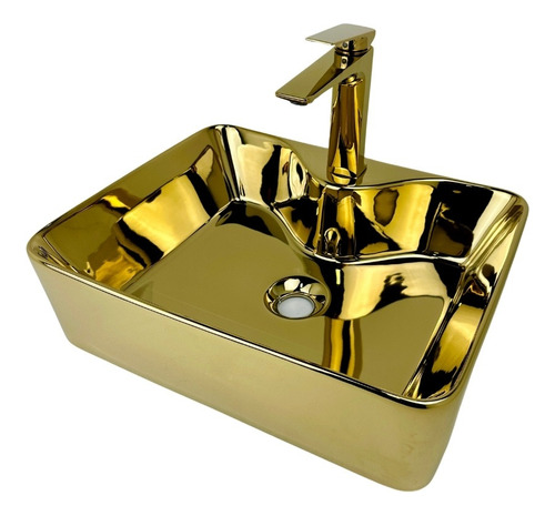 Cuba Pia Louça Cerâmica Banheiro De Sobrepor Dourada