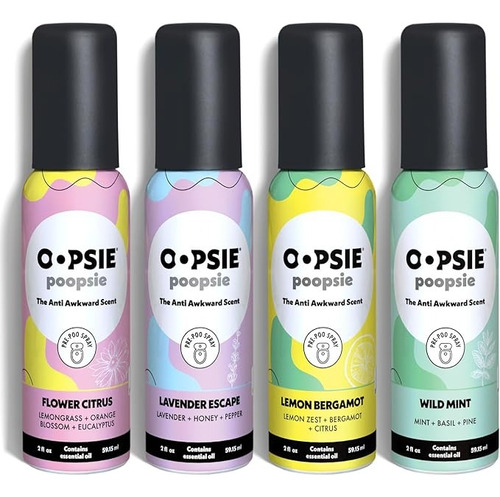 Pack 4 Poop Spray Oopsie-poopsie Flores Lavanda Menta Limón