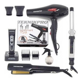 Kit Peluquería Planchita De Pelo Secador Buclera Teknikpro