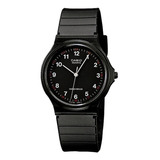 Reloj De Pulsera Casio Collection Mq-24 De Cuerpo Color Negro, Analógico, Fondo Negro, Con Correa De Resina Color Negro, Agujas Color Blanco, Dial Blanco, Minutero/segundero Blanco Y Rojo, Bisel Color